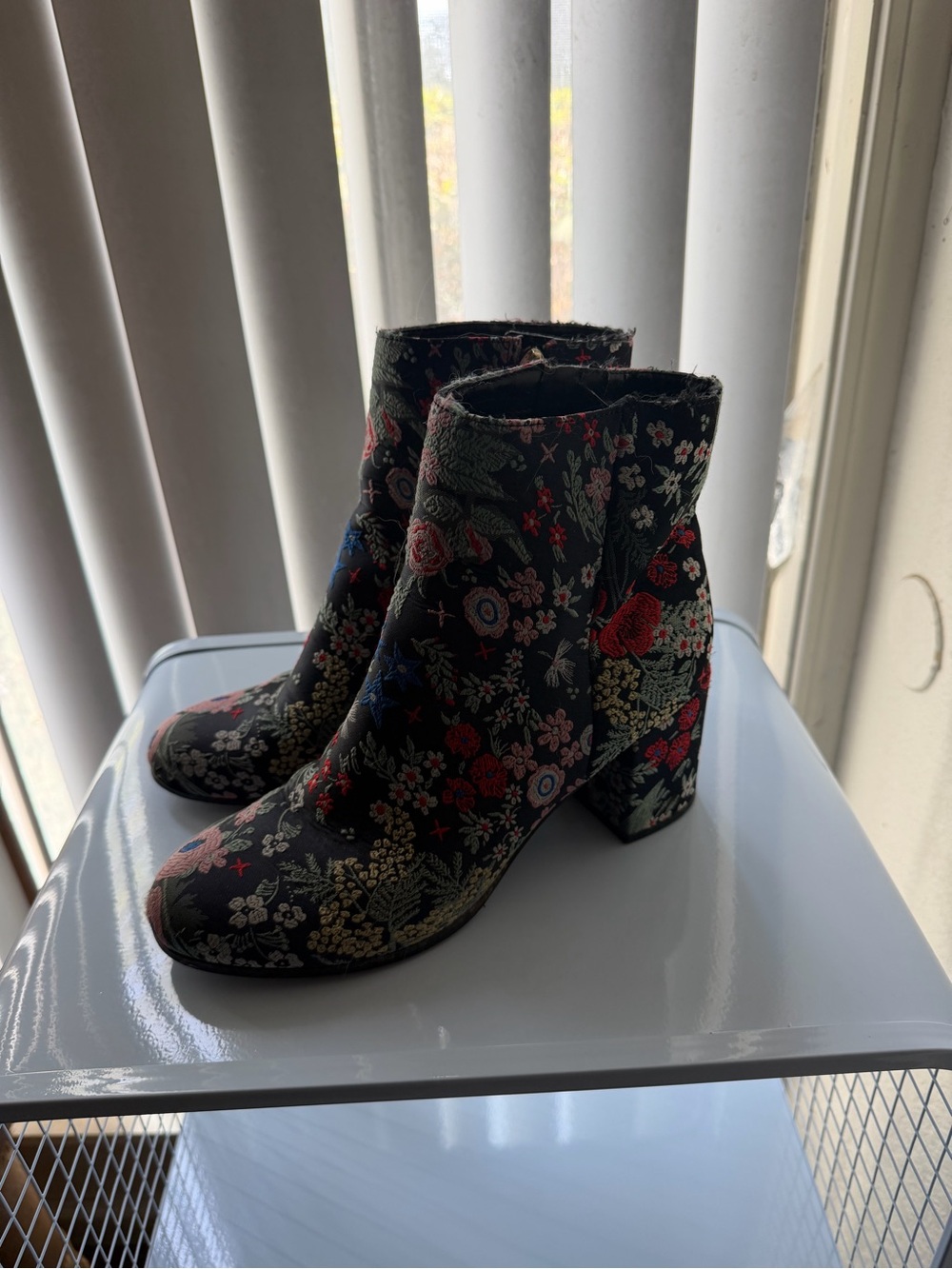 Indigo Black Floral Embroidered Ankle Boots